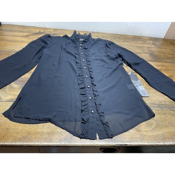 Double D Ranch Ruffled Tuxedo Button-Up Long Sleeve Blouse Medium NWT - Picture 6 of 15